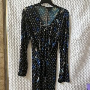 Ashley Stewart Black and Blue Long Sleeve Wrap Dress
